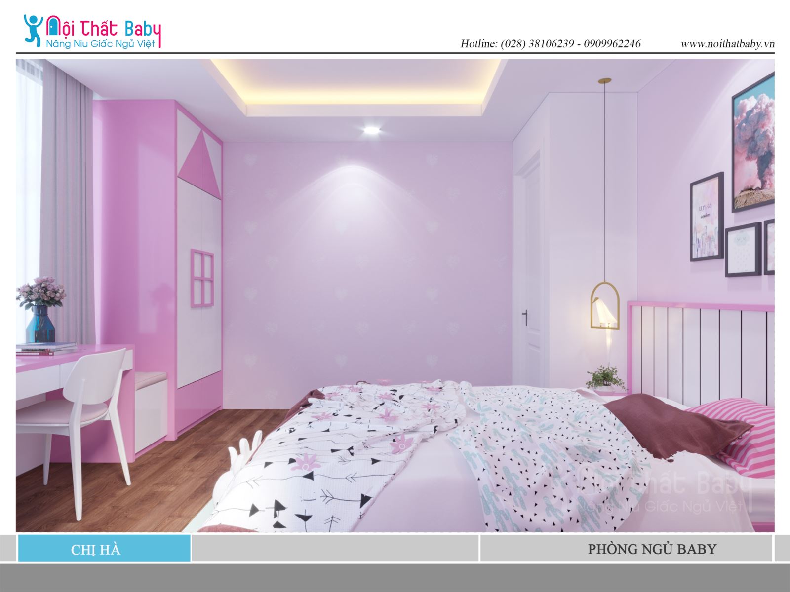 Phòng ngủ màu hồng dễ thương
